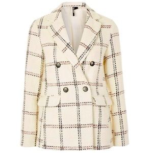 Topshop Tweed Checkered Double-Breast Blazer Jacket